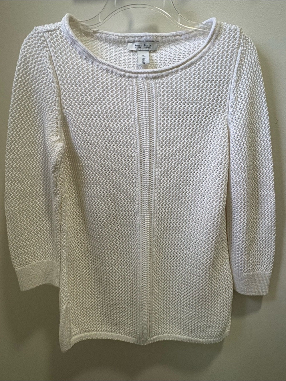 White House Black Market White Open Crochet Knit Cover-up/Pullover Sweater Sz M - Picture 5 of 9
